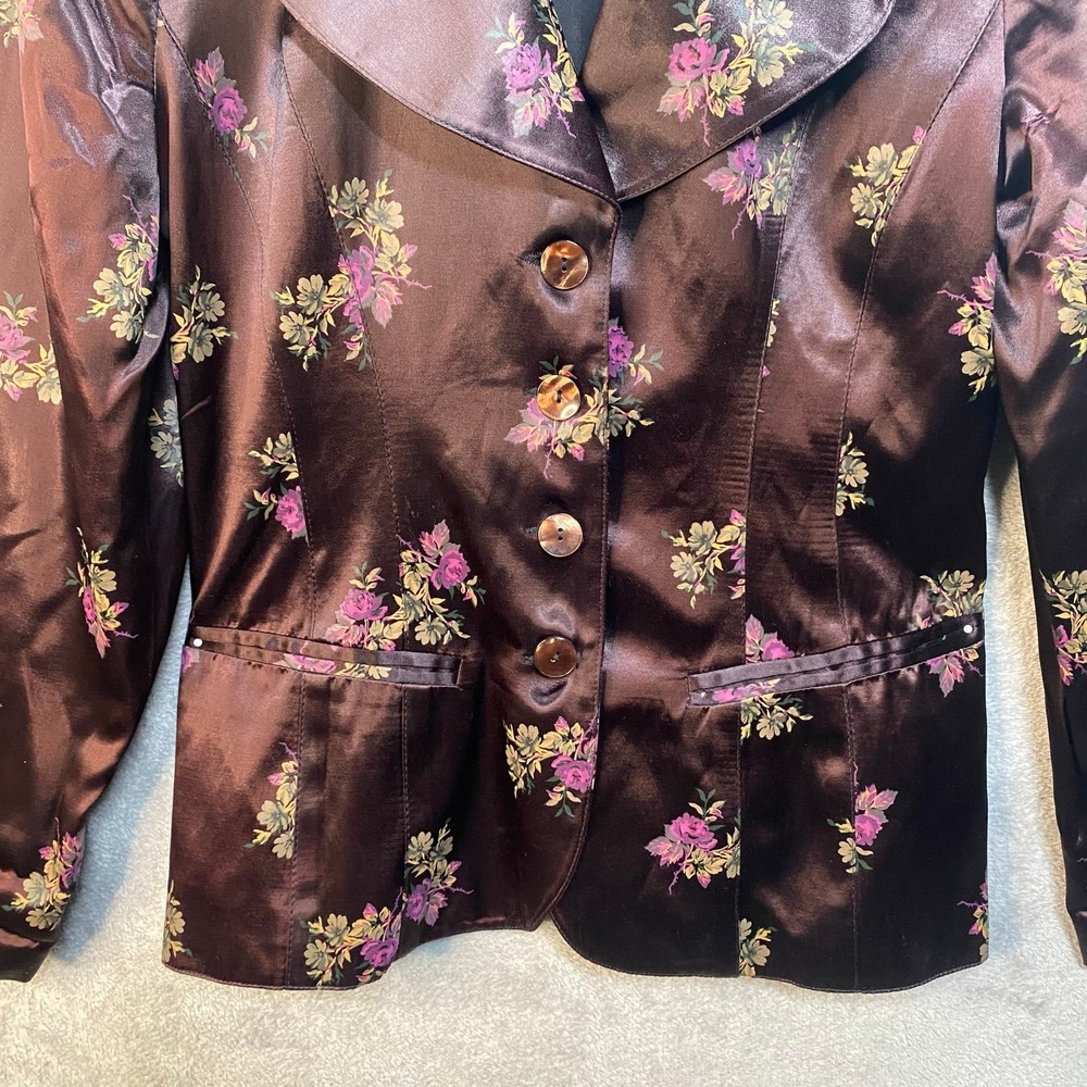 Vintage Satin Blazer Womens Size 6 Floral Indie Fairy Grunge Dark Romantic Y2k - Picture 4 of 9